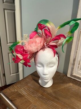 Pink & Green Feather Fascinator Headband - Women Accessories